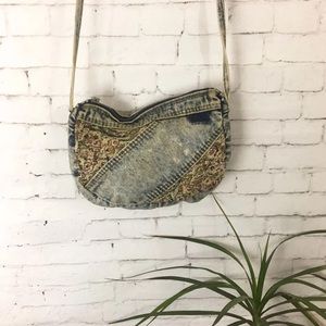 90s denim paisley patchwork crossbody bag